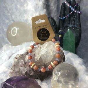 Handcrafted Lavender and Orange Stone Bracelet